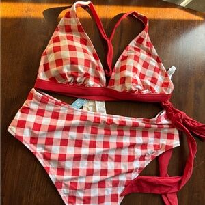 Cupshe Red and White Checkered Bikini